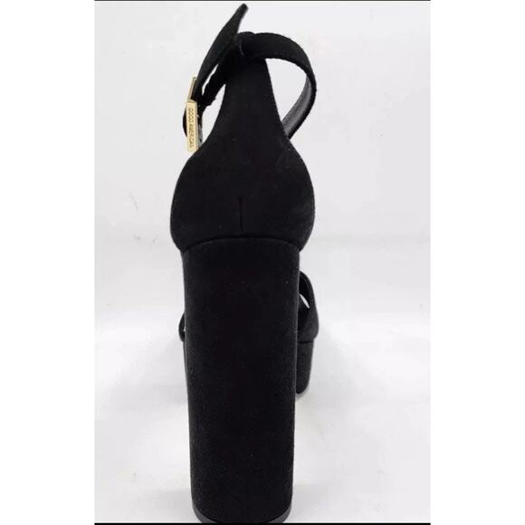 Good American Platform Block Heel Black Suede Ankle Strap Chunky Sandal 10.5 NEW - Picture 7 of 12